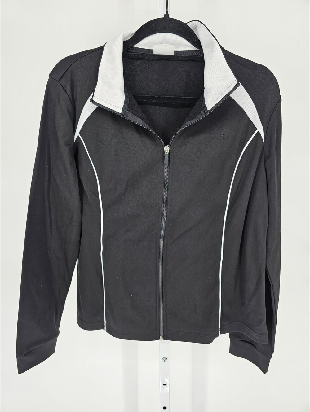 Danskin Now Womens Sz L Full Zip Athletic Jacket Black w/ White Trim